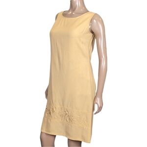 Vintage Jessica Sleeveless Dress Linen Blend Embroidered Summer Yellow Womens 8